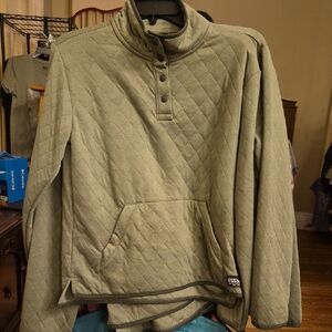 Eddie Bauer Green Quilted Pullover With Kangaroo Pocket